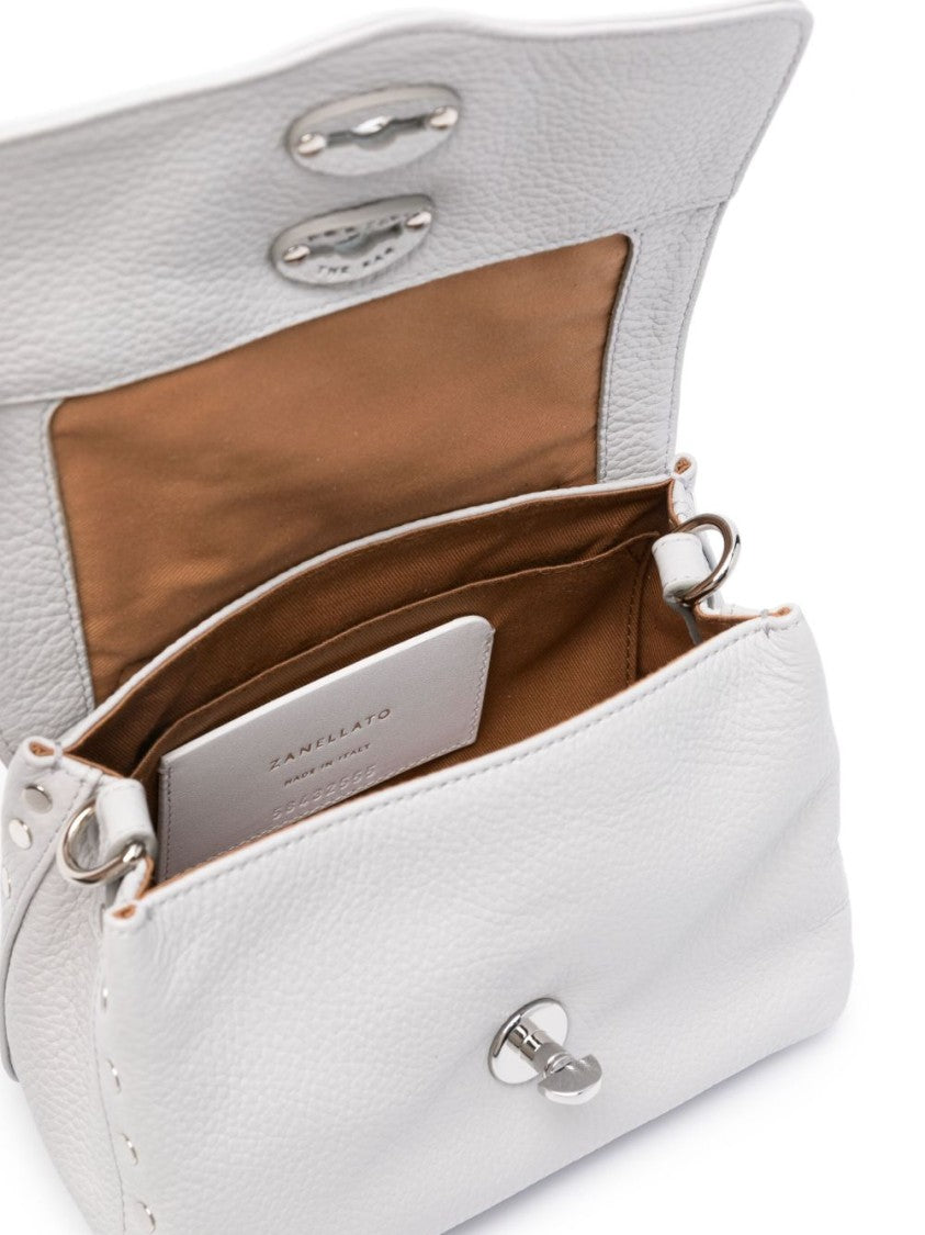 Zanellato Light Grey Pebbled Calf Leather Shoulder Bag