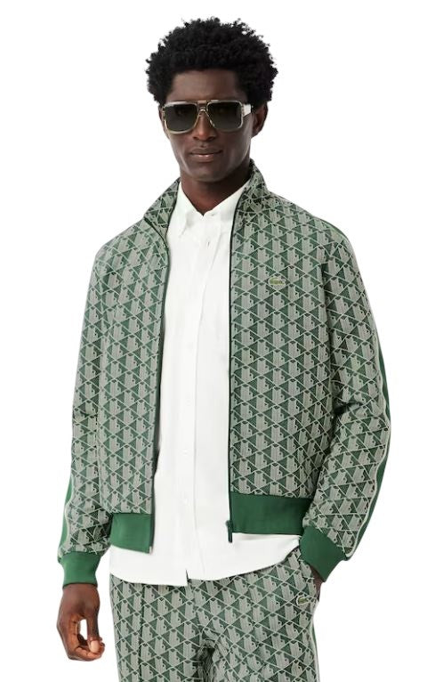 Lacoste Jacquard Knit Zip-Up Contrasting Stripe Sweatshirt