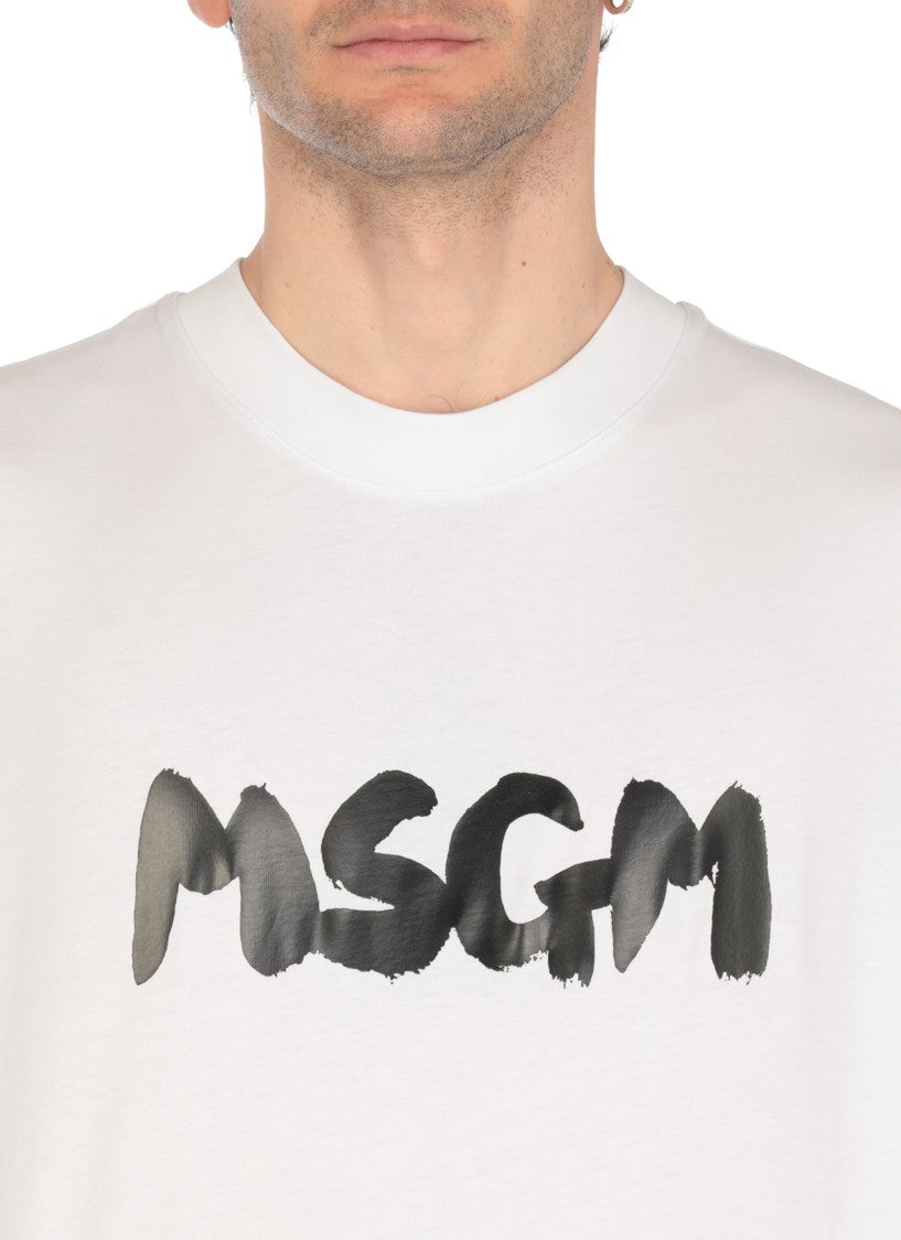 Msgm White Cotton T-Shirt