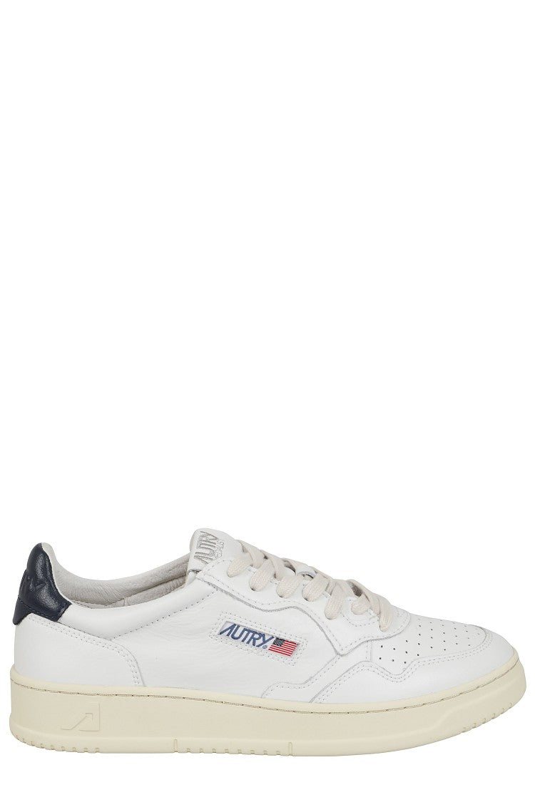 Autry White Dark Blue Medalist Low Leather Sneakers