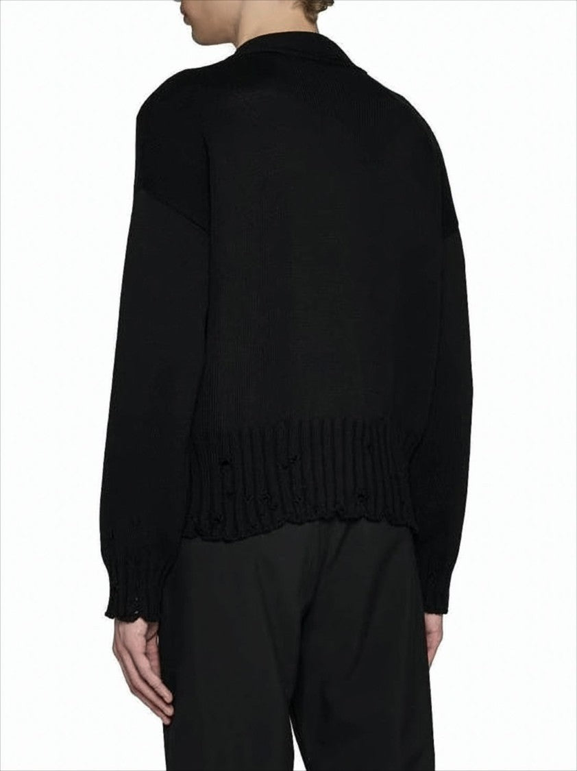 Marni Cropped Boxy Cardigan With Deep V-Neckline And Ribbed Details