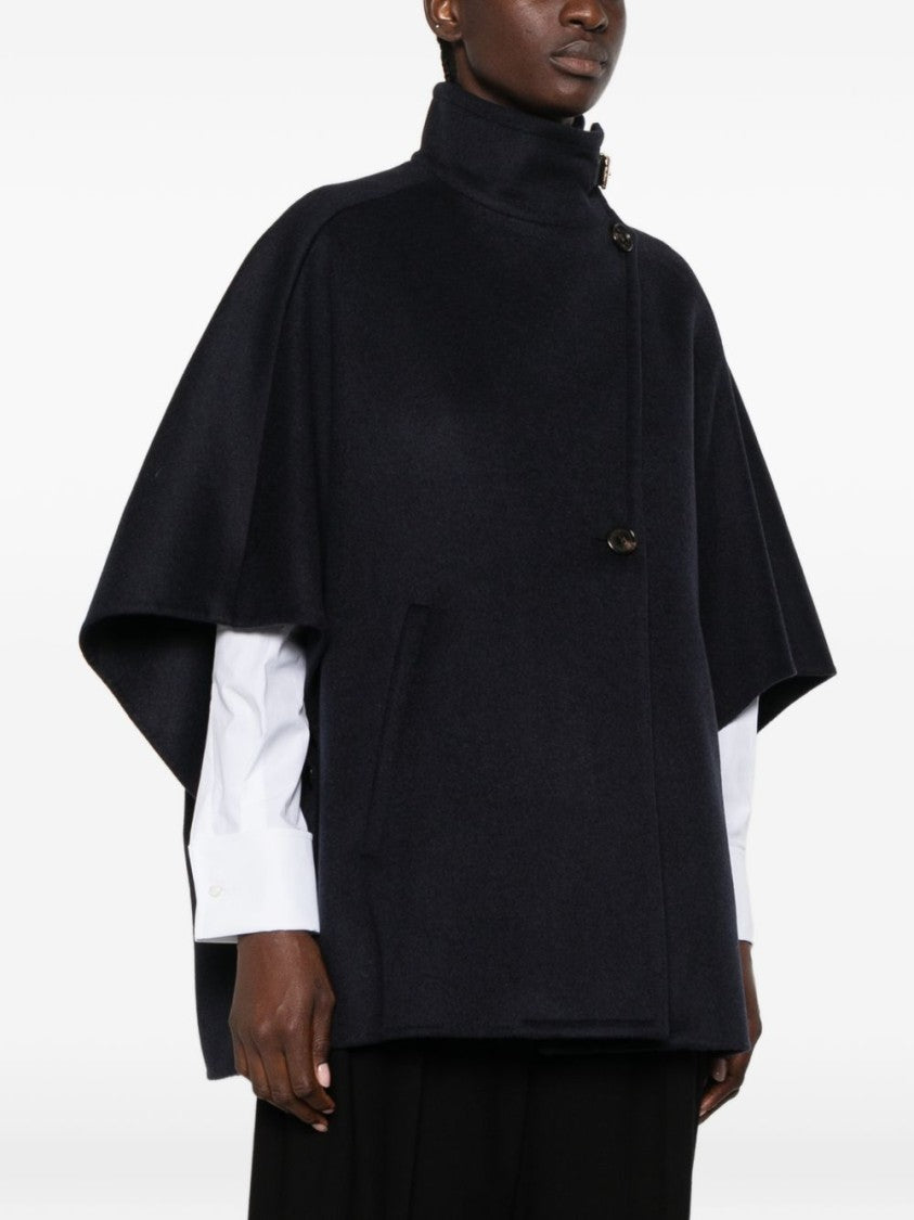 Max Mara High Collar Flowing Sleeves Silk-Nylon Cape