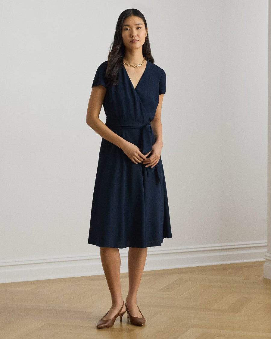 Lauren Ralph Lauren Navy Blue Woven Recycled Wrap Dress