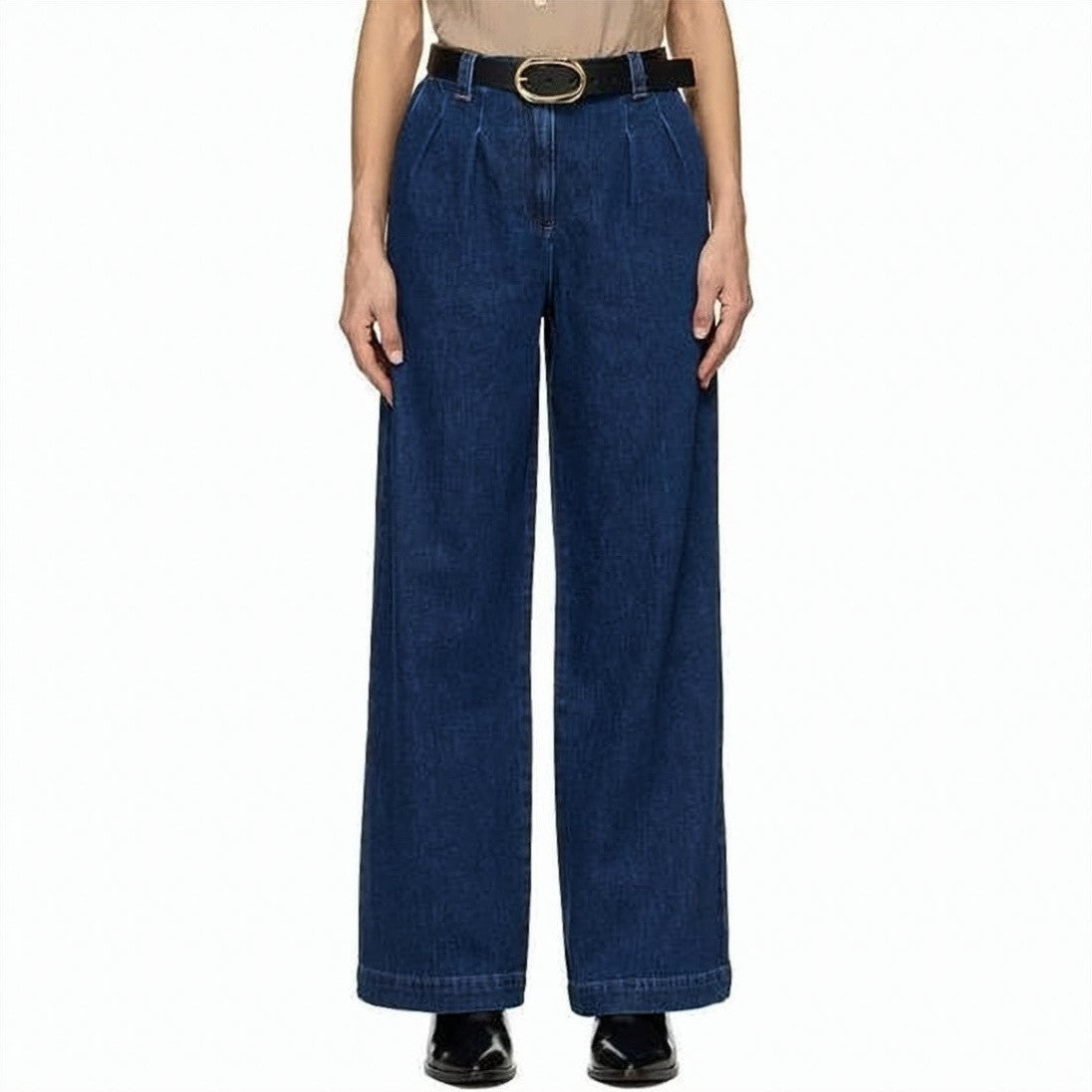 A.P.C. High-Waisted Denim Pants With Pleated Front