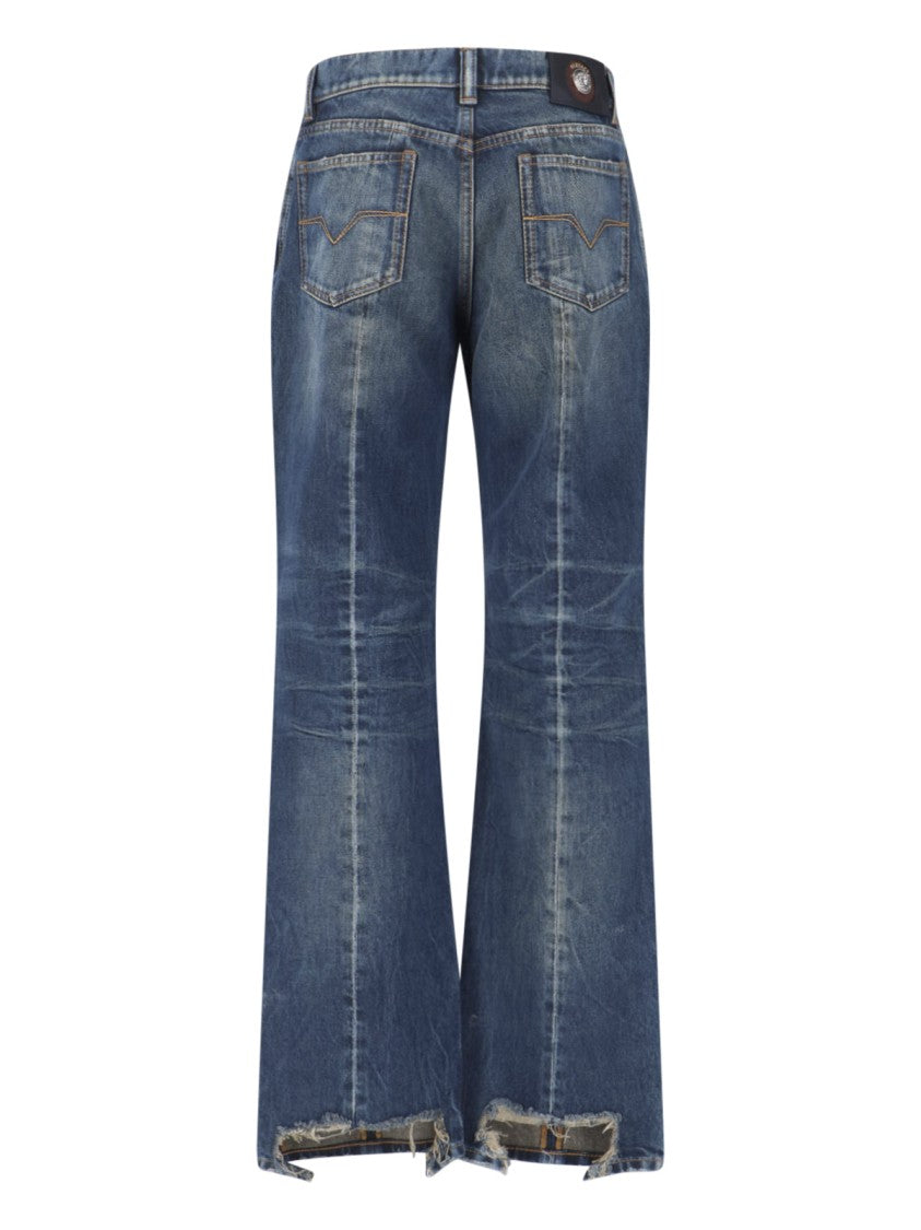 Versace Blue Wide-Leg Distressed Denim Jeans