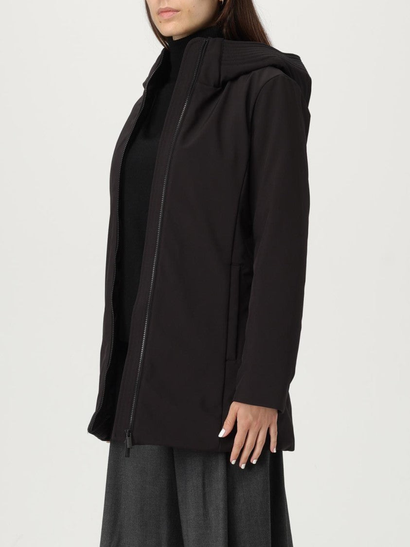 Woolrich Hooded Black Down Parka With Zip Closure