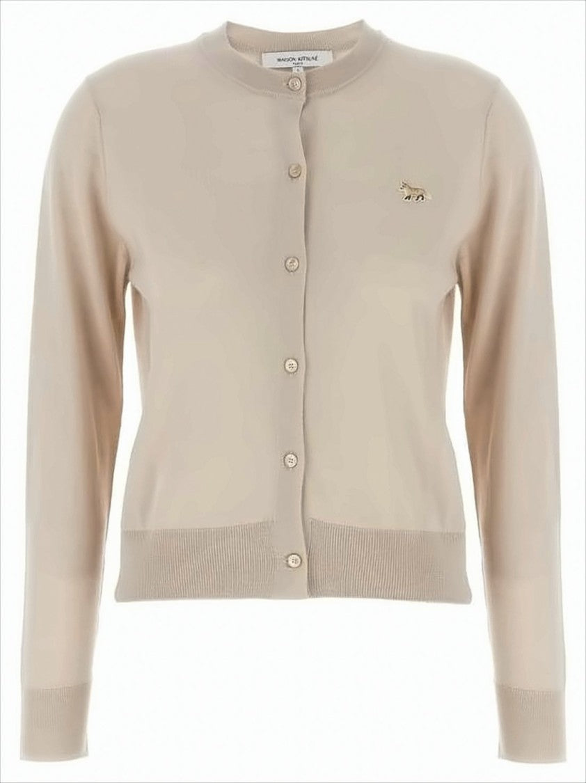 Maison Kitsuné Fine-Knit Cardigan With Button-Down Front And Embroidered Fox Emblem