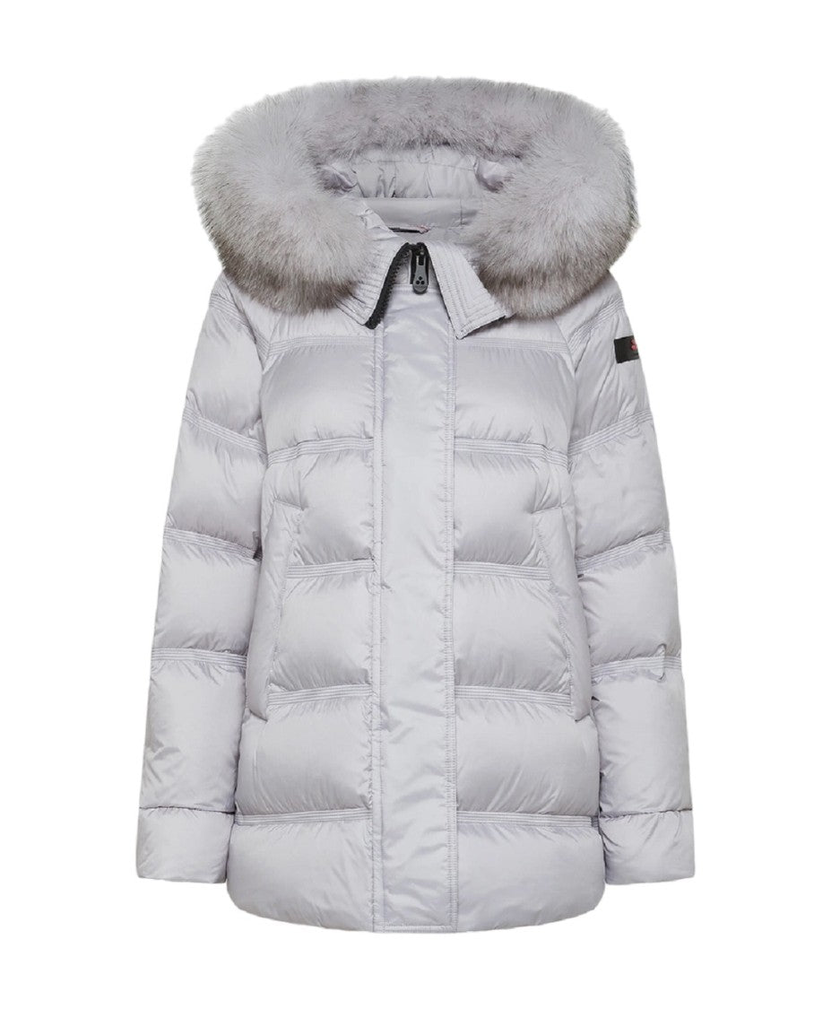 Peuterey Grey Polyester Puffer Jacket With Fox Fur Trim