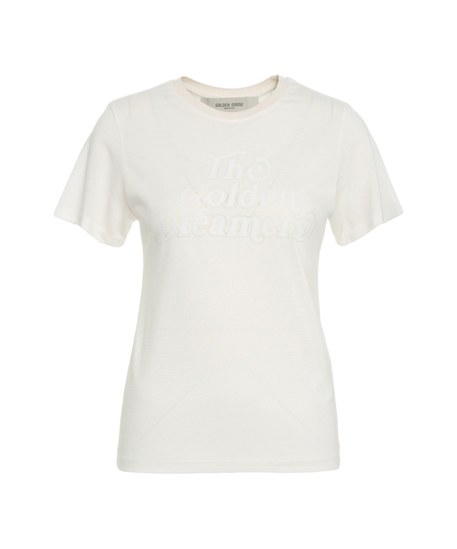Golden Goose Embroidered Logo T-Shirt In Soft White Cotton