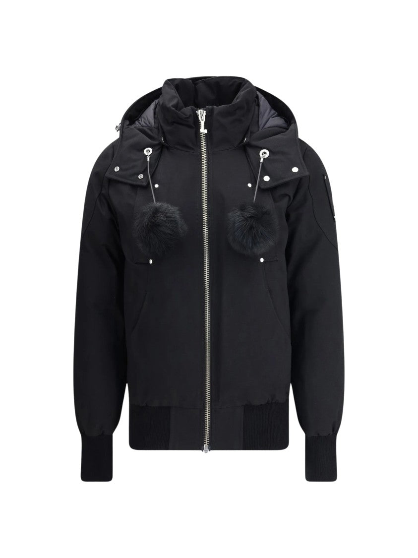 Moose Knuckles Sleek Black Debbie Bomber Jacket With Shearling Trim