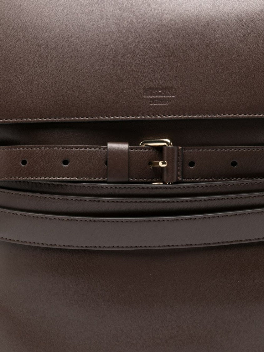 Moschino Structured Brown Handbag With Gold-Tone Accents
