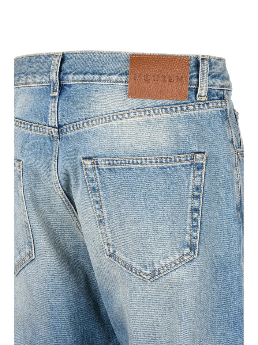 Alexander Mcqueen Blue Five-Pocket Straight-Leg Cotton Jeans