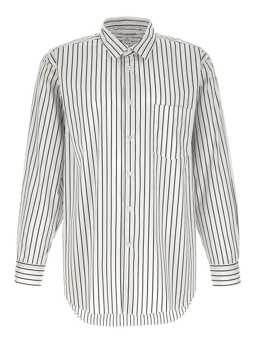 Comme Des Garçons Vertical Stripe Cotton Poplin Shirt With Cuffed Sleeves