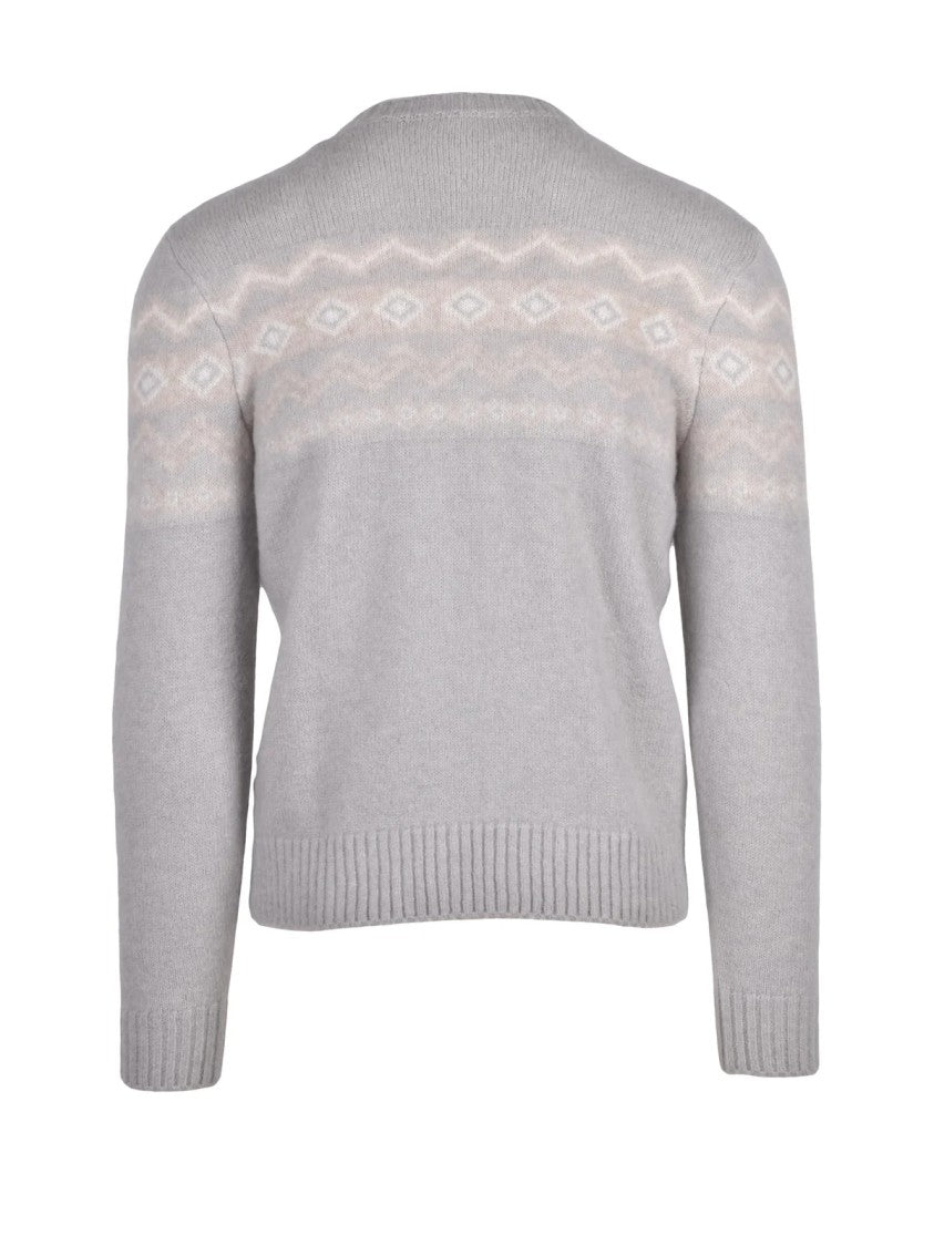 Eleventy Cashmere Silk Crewneck Sweater With Patterned Yoke