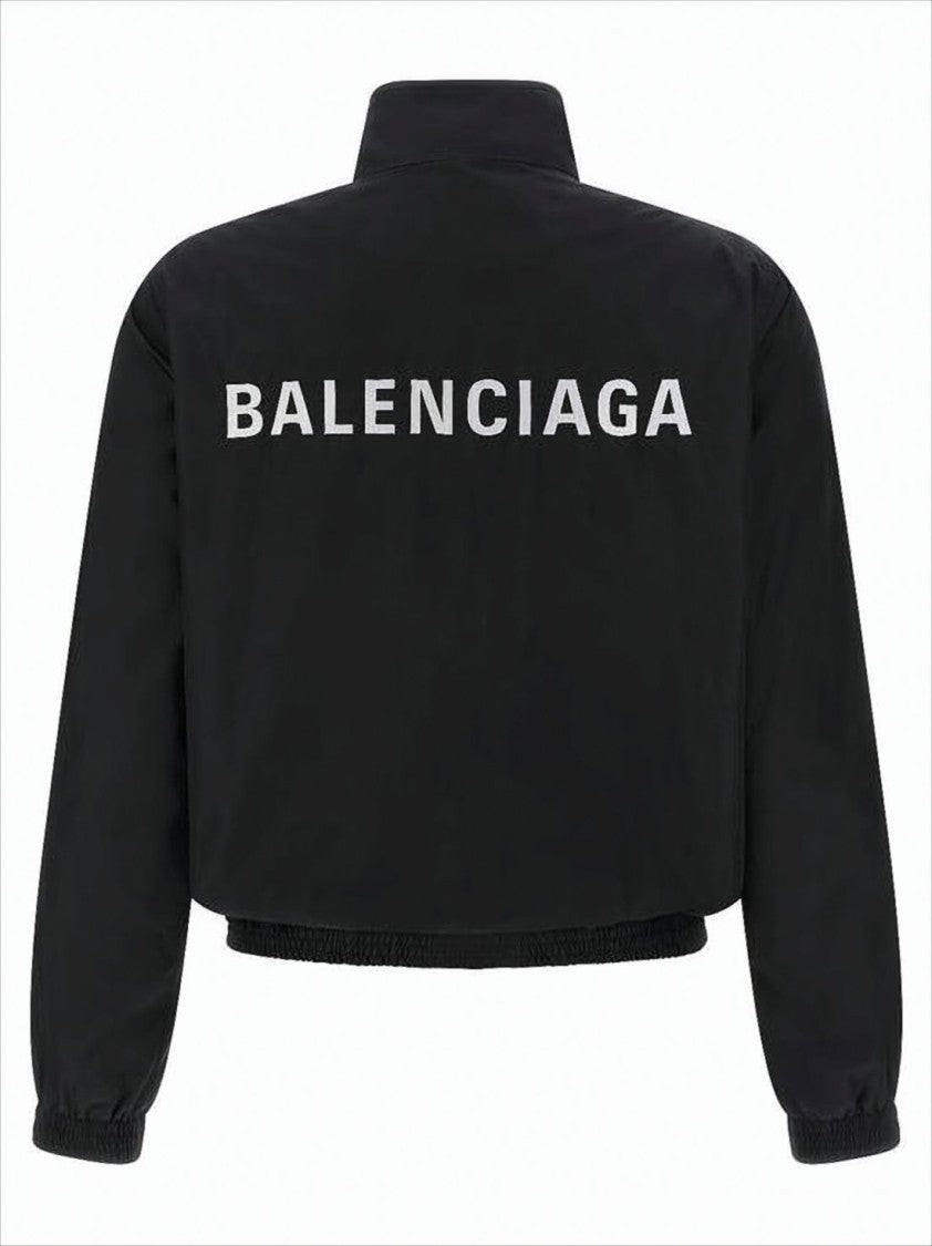 Balenciaga Cropped Black Jacket With High Collar And Zippered Pockets