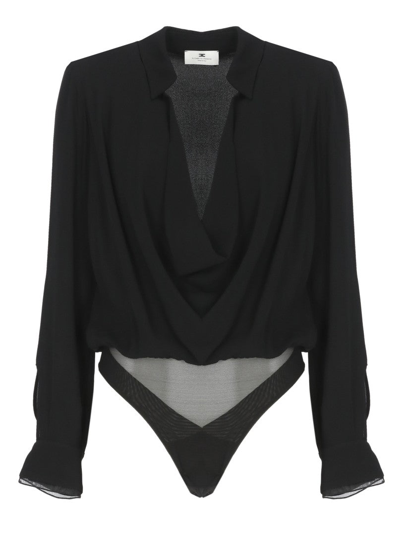 Elisabetta Franchi Black Viscose Wide-Neck Bodysuit