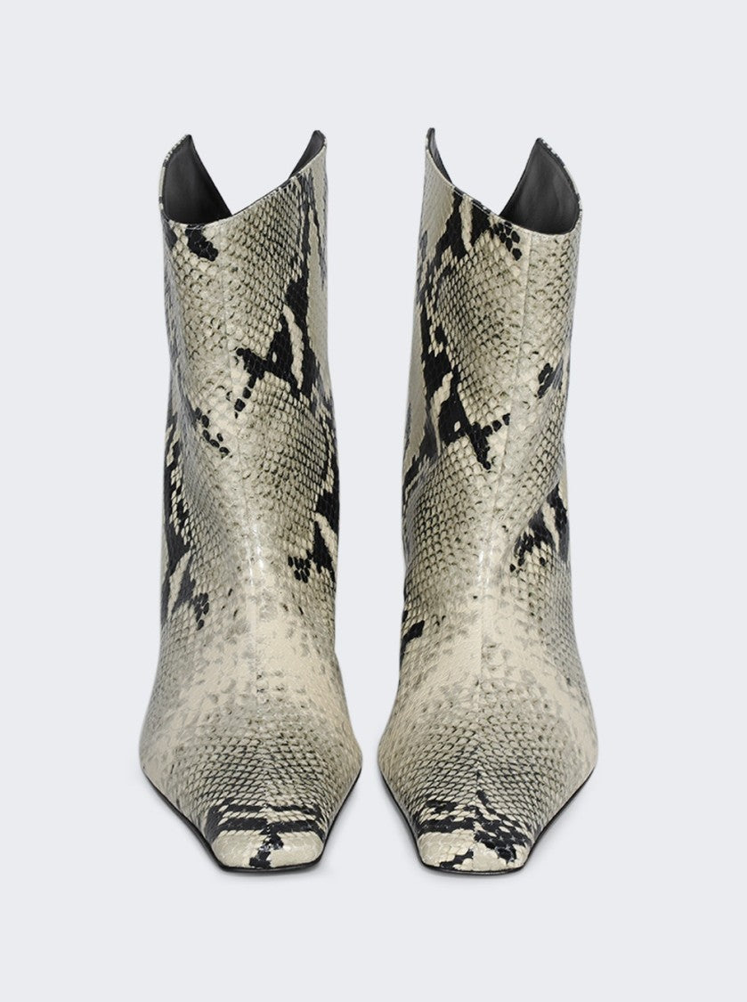 Khaite Ona Ankle Boot Natural Python-Embossed Leather