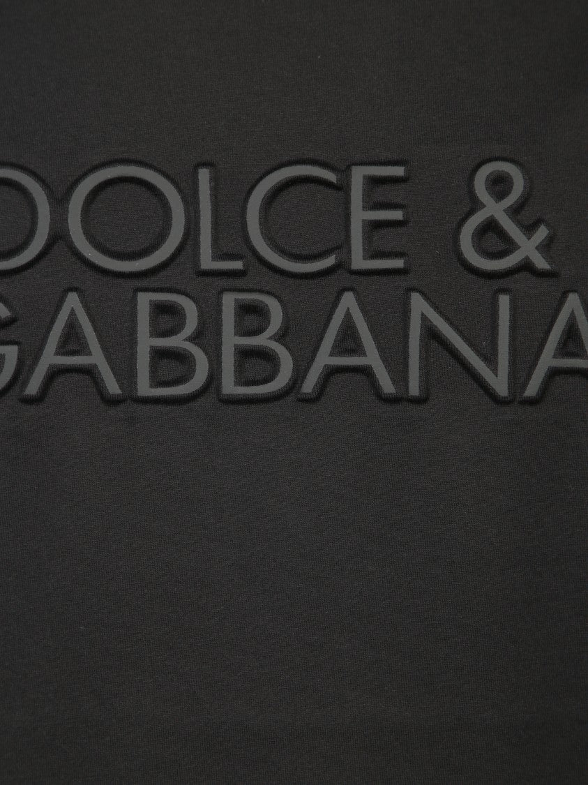Dolce & Gabbana Black Cotton T-Shirt With Embossed Logo