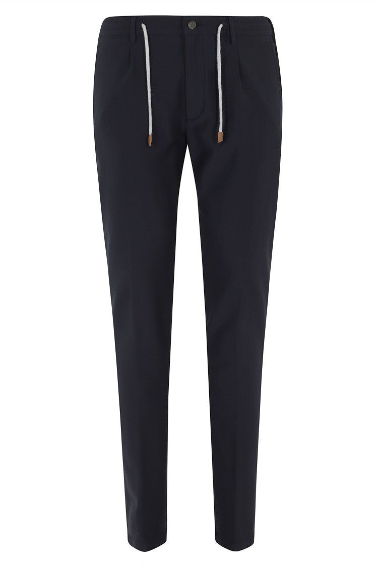 Eleventy Blue Drawstring-Band Cotton-Blend Jogger Pants