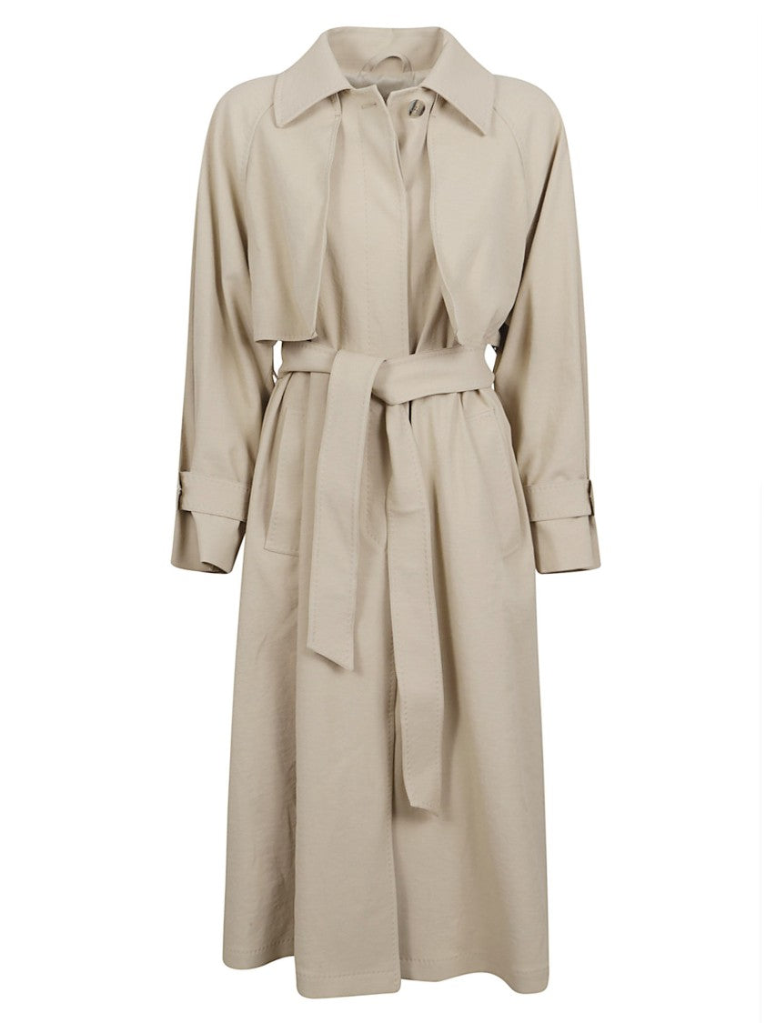 Herno Ivory Crinkled Twill Long Trench Coat