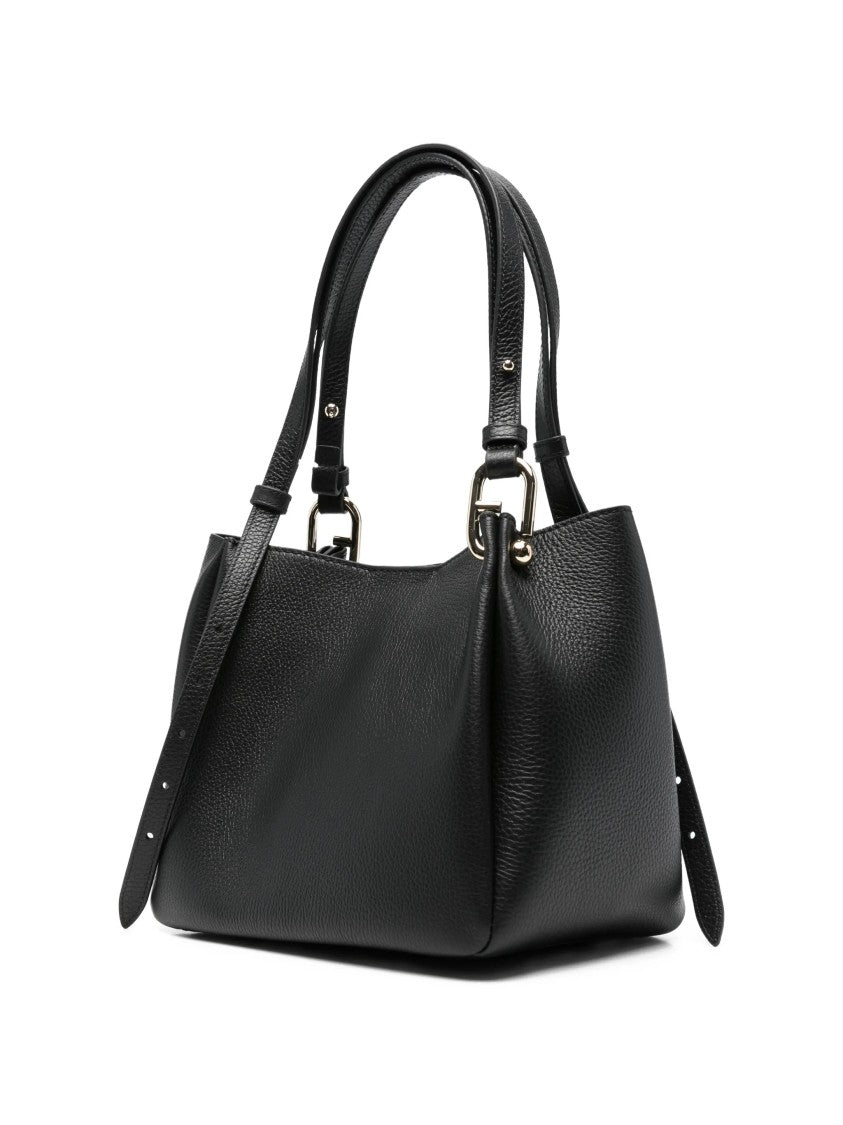 Furla Black Nuvola M Pebbled Leather Tote Bag
