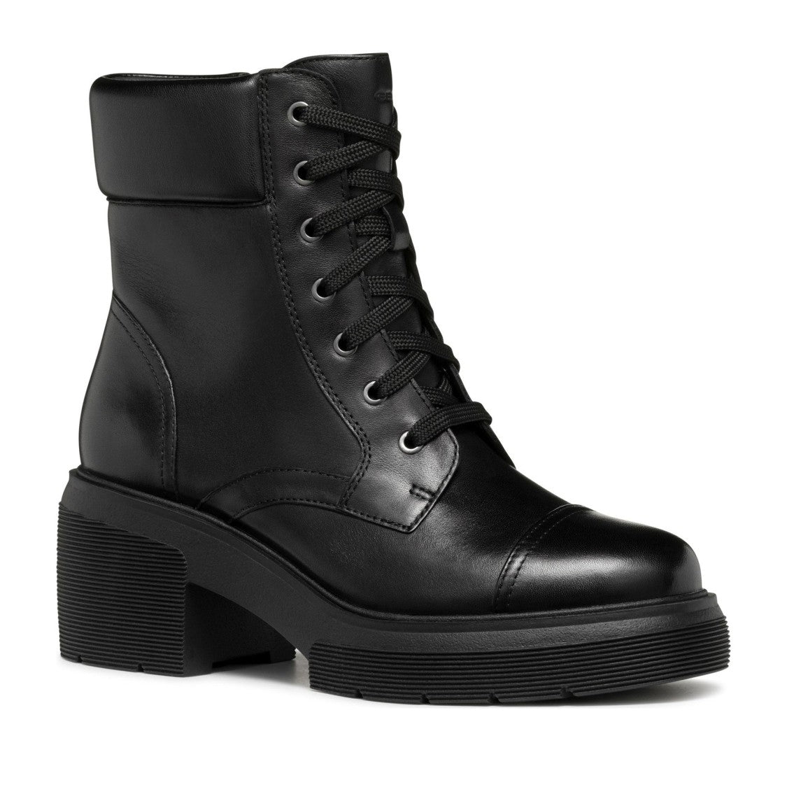 Geox Black Spherica Ec1 Smooth Leather Lace-Up Block Heel Boots