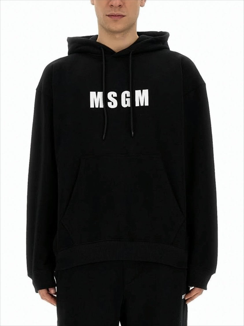 Msgm Relaxed-Fit Black Hoodie With Bold Logo