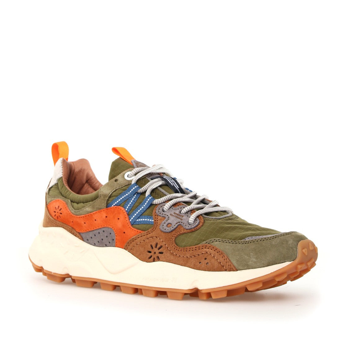 Flower Mountain Green Gray Suede And Orange Leather Inserts Yamano Sneakers