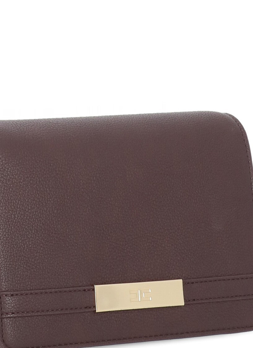 Elisabetta Franchi Pebbled Bordeaux Shoulder Bag