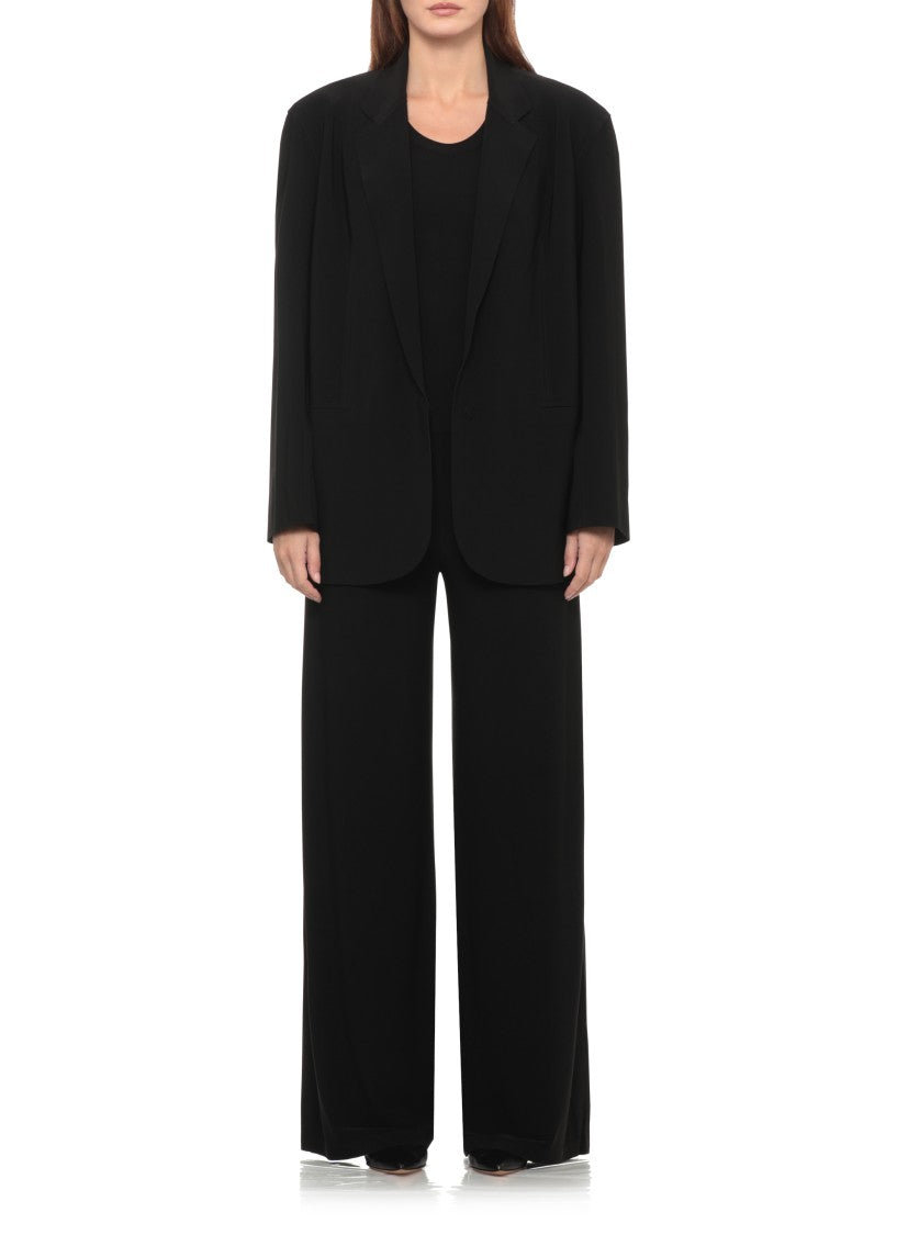 Norma Kamali Black Elastic Waistband Minimalist Wide-Leg Pants