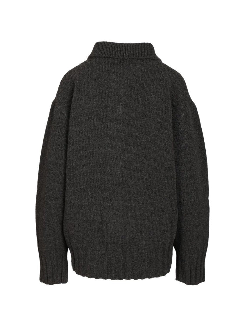 The Attico Charcoal Knit Button-Up Ribbed Sweater