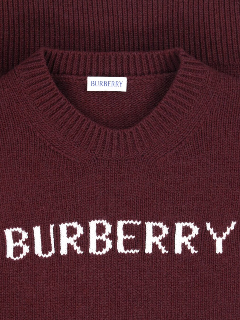Burberry Burgundy Wool And Cashmere Knit Sweater With Intarsia Design