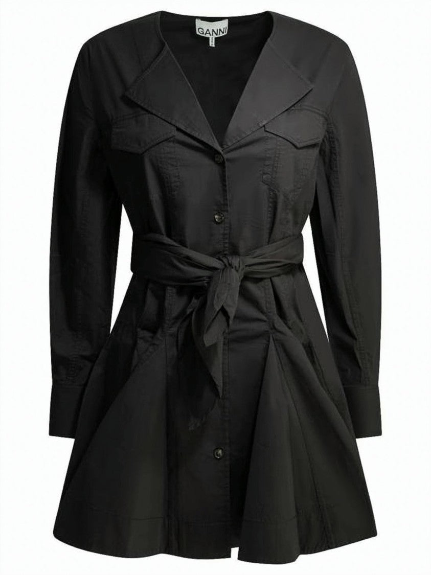 Ganni Structured Black Mini Dress With Wide Lapel