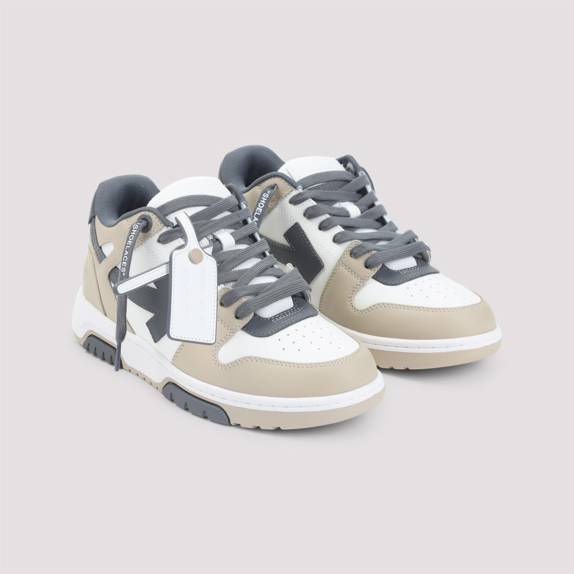 Off-White Low-Top Leather Sneakers With Unique Design