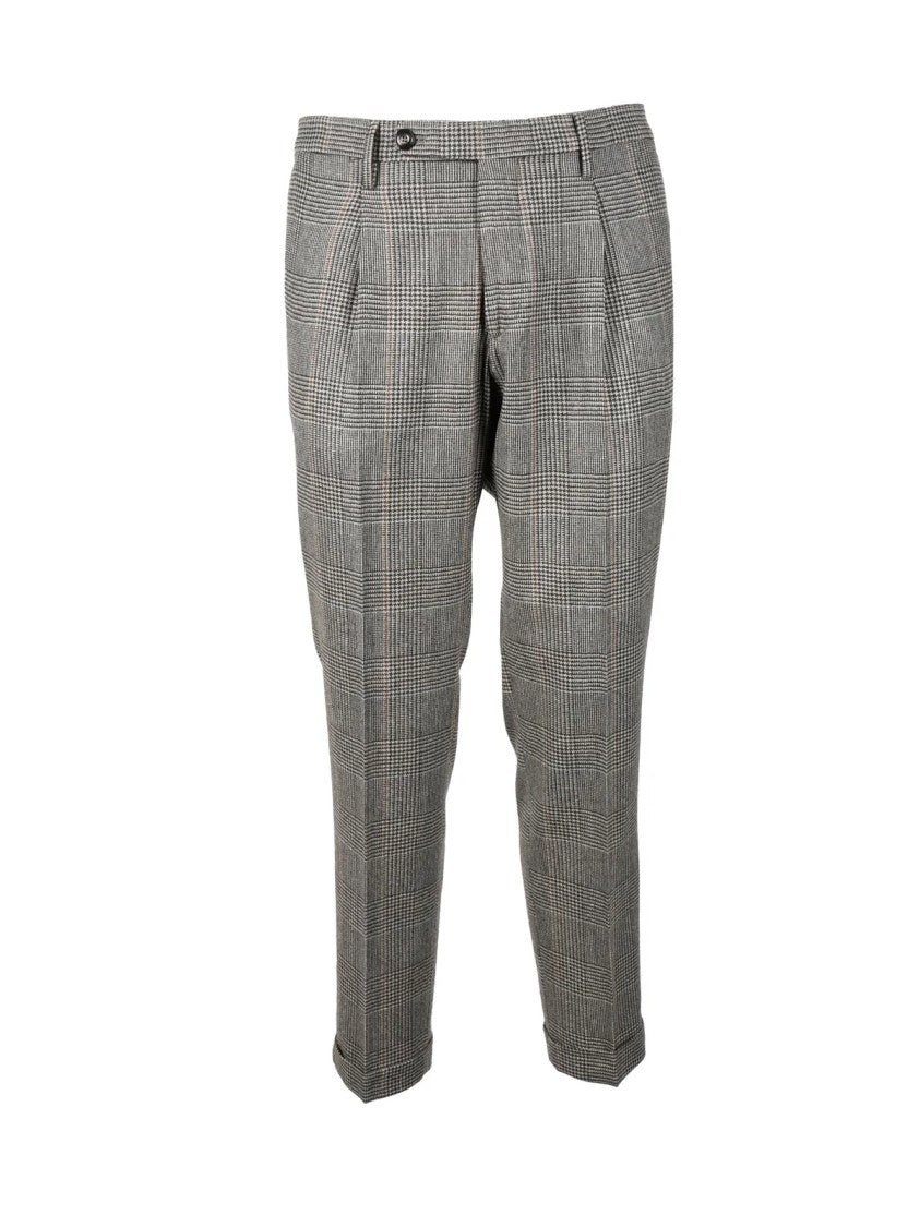 Michael Coal Structured Brown Trousers With Classic Checkered Pattern