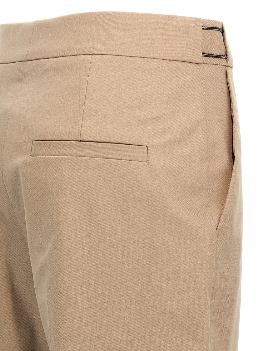 Brunello Cucinelli Stretch Cotton Trousers With Monile Detail