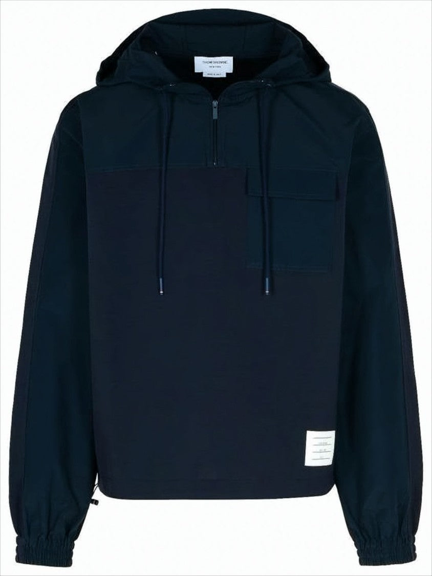 Thom Browne Relaxed Fit Half-Zip Hoodie With Drawstring Hood
