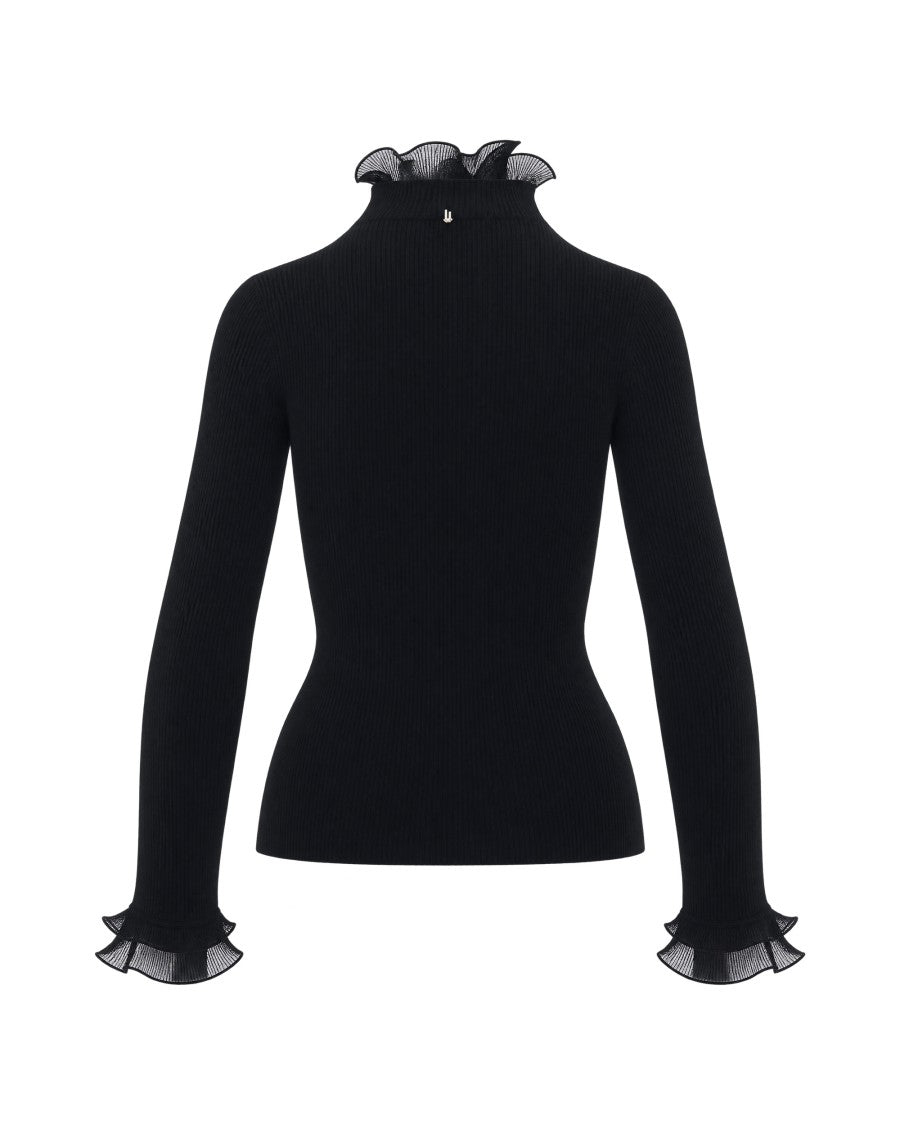 Liu Jo Black Organza Ruffled High-Neck Top