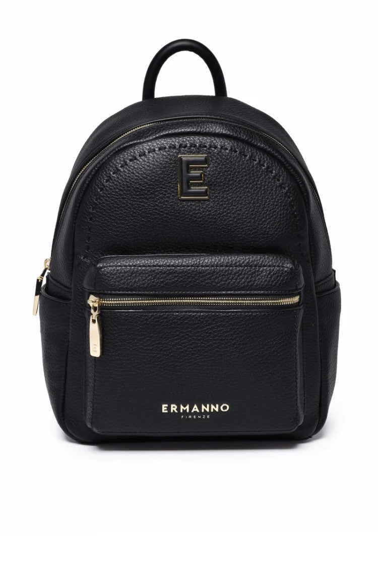 Ermanno Firenze Black Polyurethane Backpack