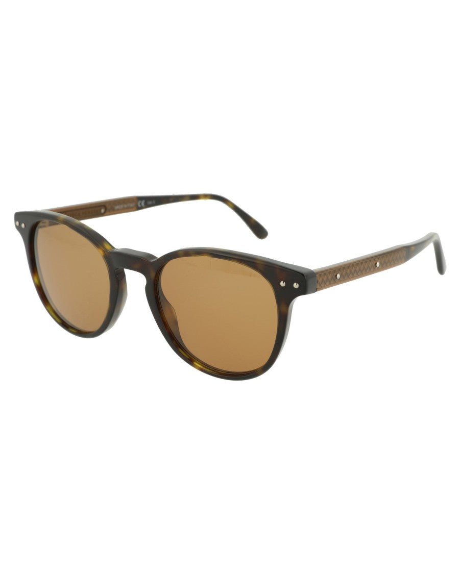 Bottega Veneta Round-Frame Acetate Sunglasses With Tortoiseshell Pattern