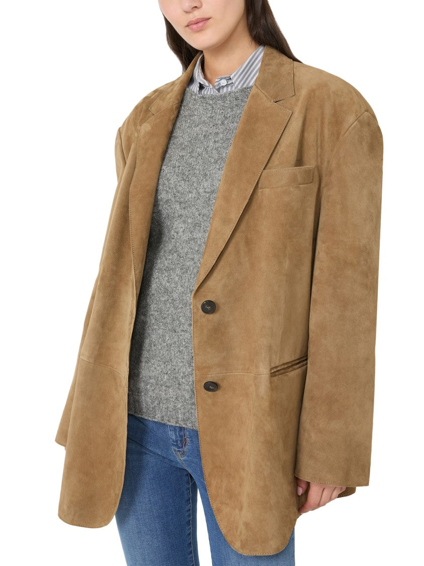 Max Mara Notched Lapel Brown Goat Leather Jacket