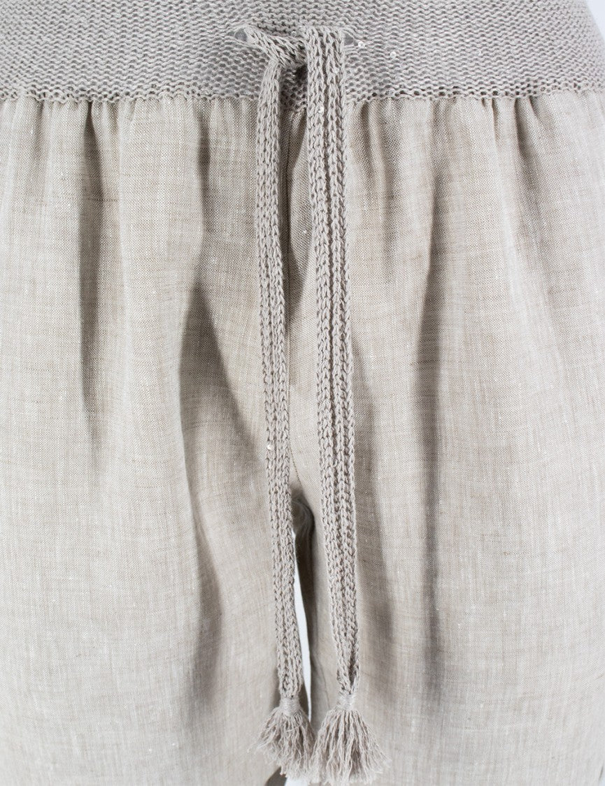 Le Tricot Perugia Drawstring Waist Linen Pantalon With Side Pockets