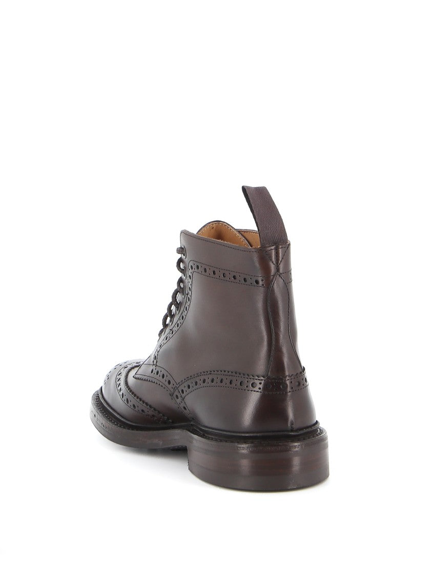 Tricker's Brown Leather Ankle Boot With Brogue Detailing
