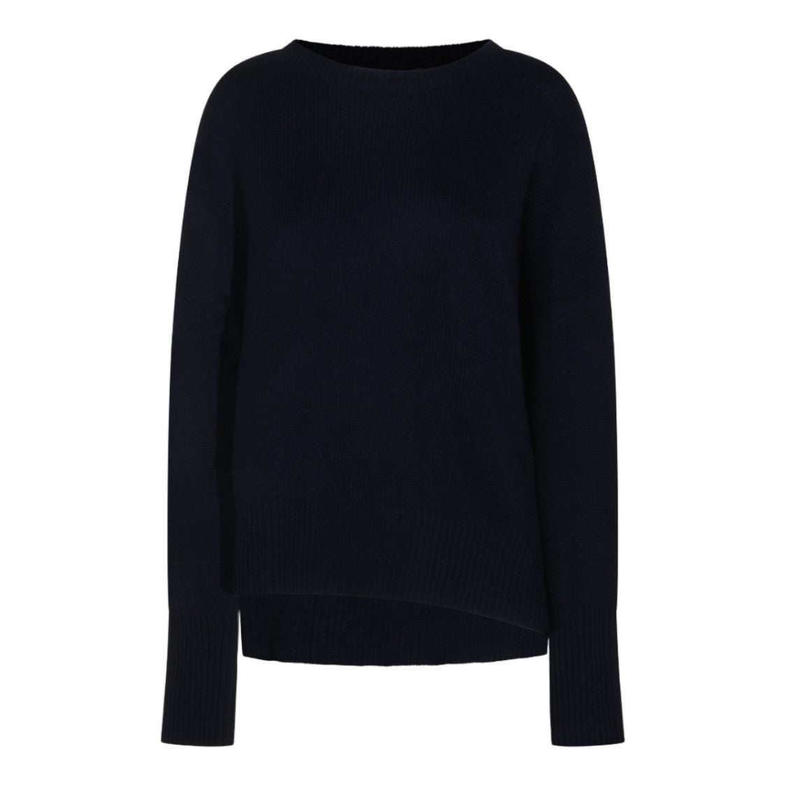 Lisa Yang Asymmetrical Hem Black Sweater With Extended Ribbed Cuffs