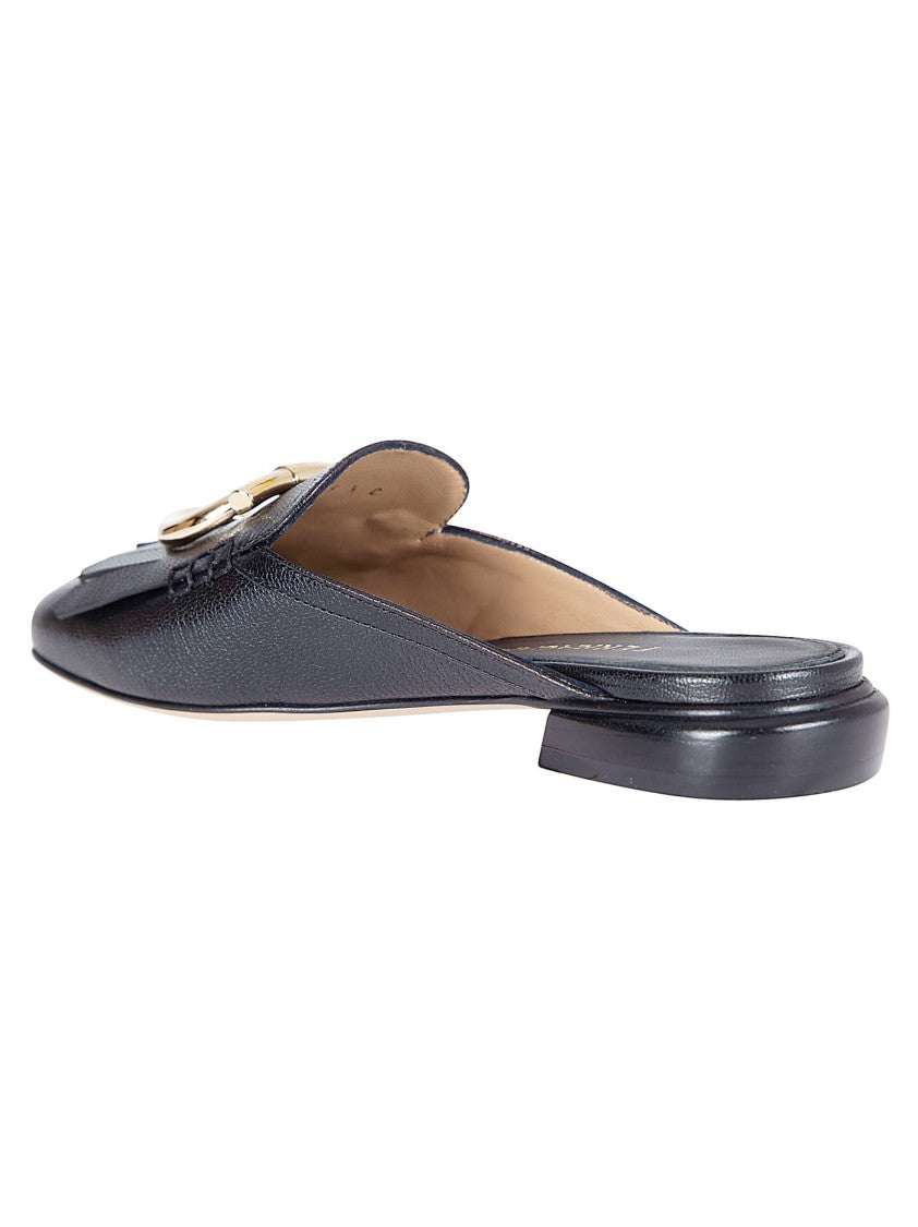 Ferragamo Textured Leather Sandals With Gold-Tone Buckle Detail