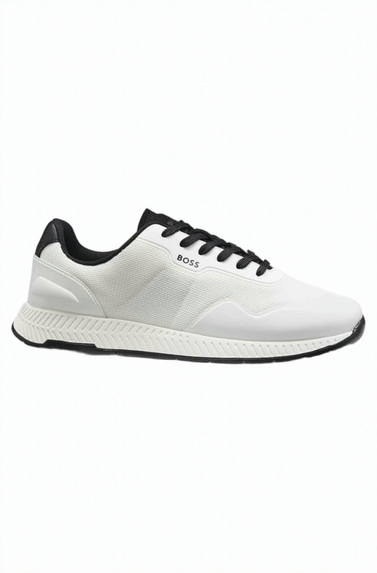 Hugo Boss Low-Profile White Polyester Sneakers With Black Accents