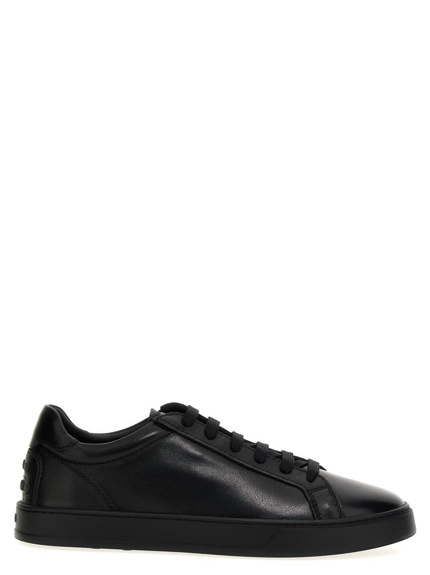 Tod's Lace-Up Black Leather Sneakers With Gommini Detail