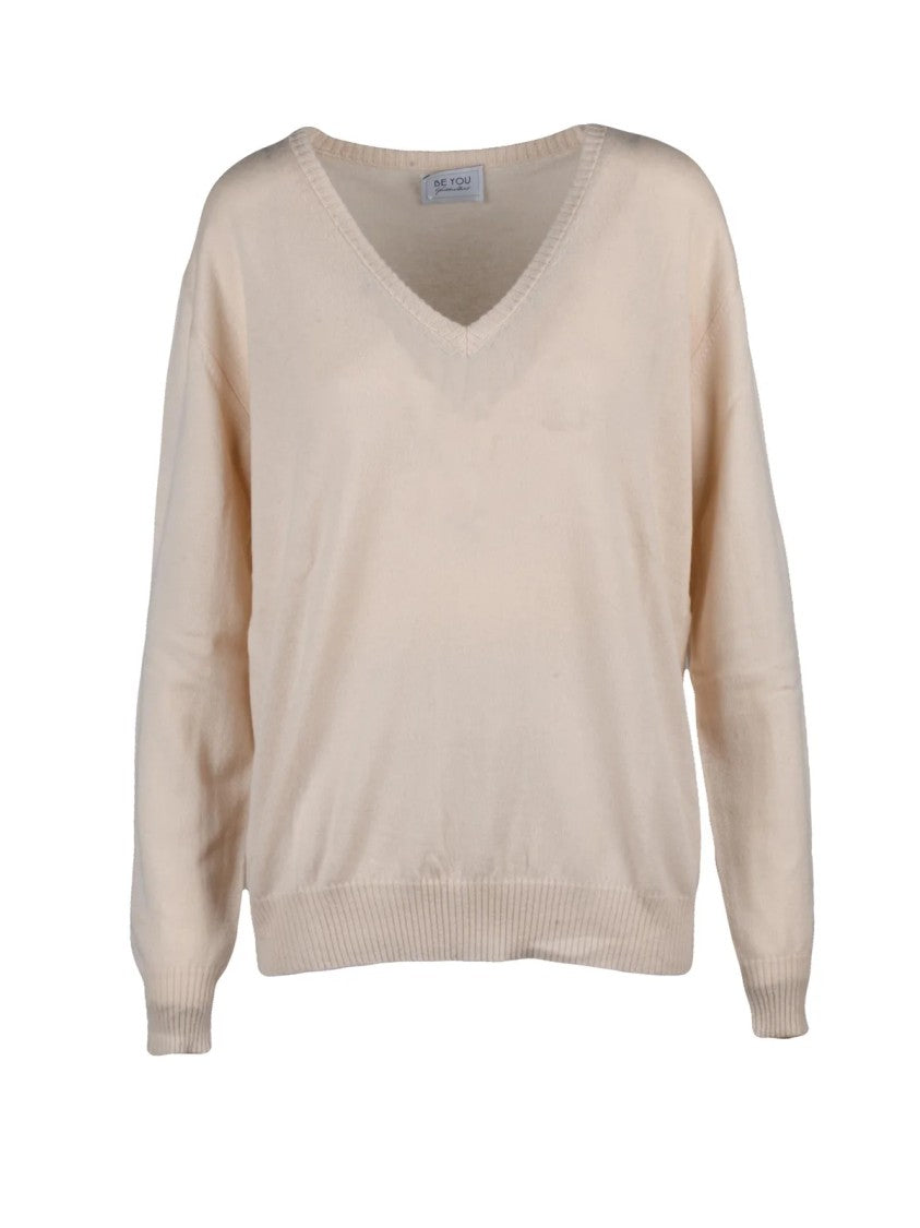 Be You Cashmere Knit Pullover With Classic V-Neck And Ribbed Cuffs