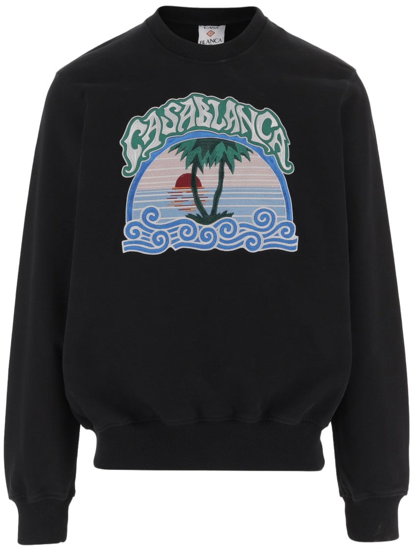 Casablanca Black Front Embroidered Cotton Sweatshirt
