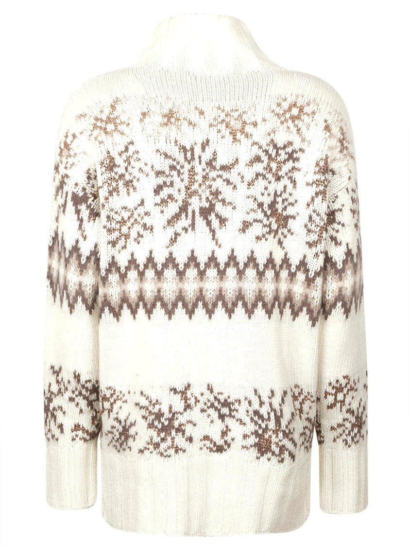 Fabiana Filippi High Neck Knit Sweater With Patterned Motif And Embellishments